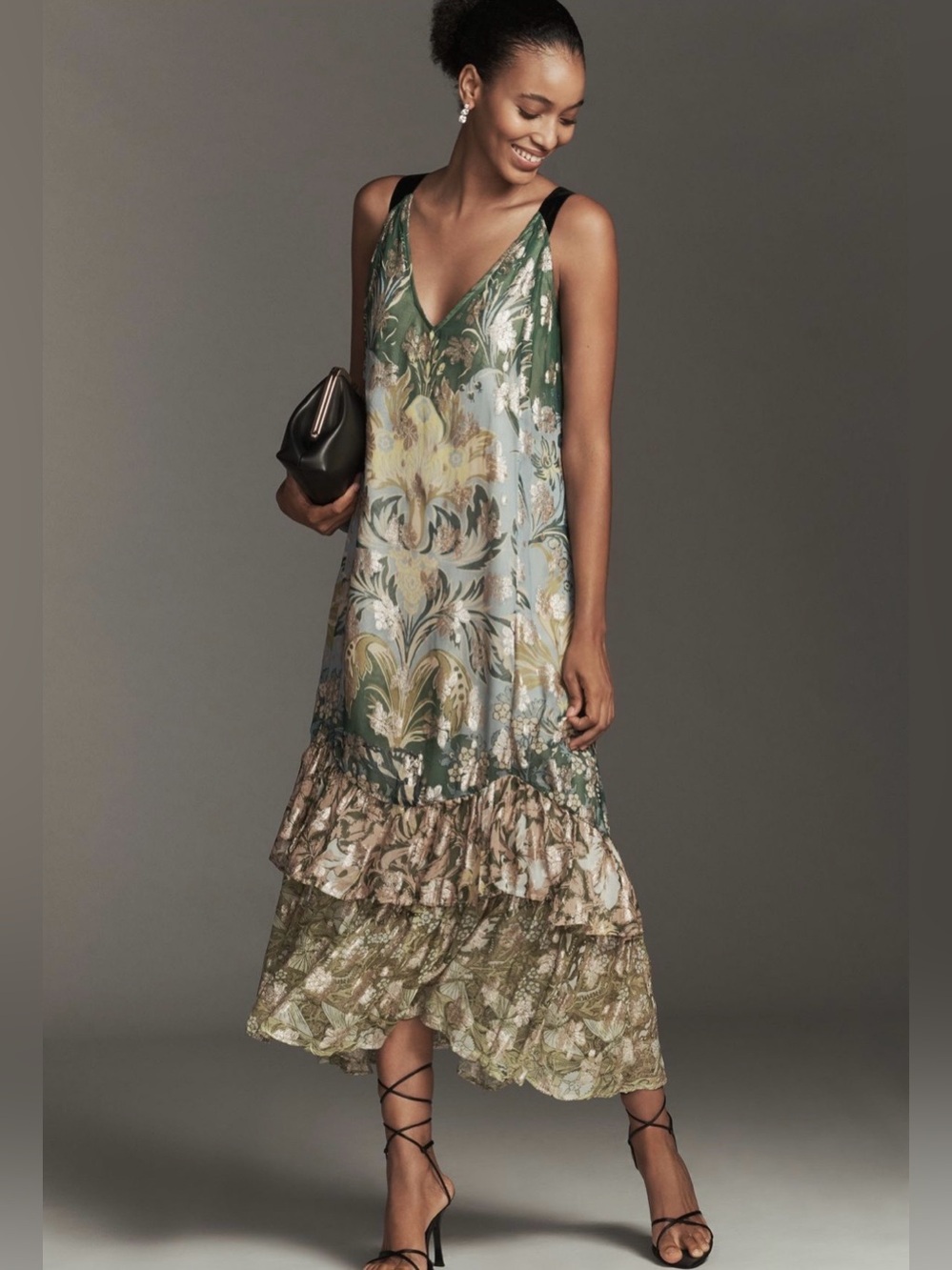 Anthropologie tie-back ruffle-hem dress
